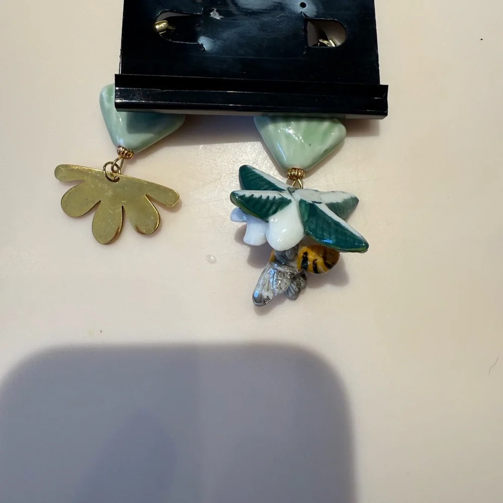 Whimsical Mismatched Bee & Flower Statement Earrings One of‎ a Kind Artisan